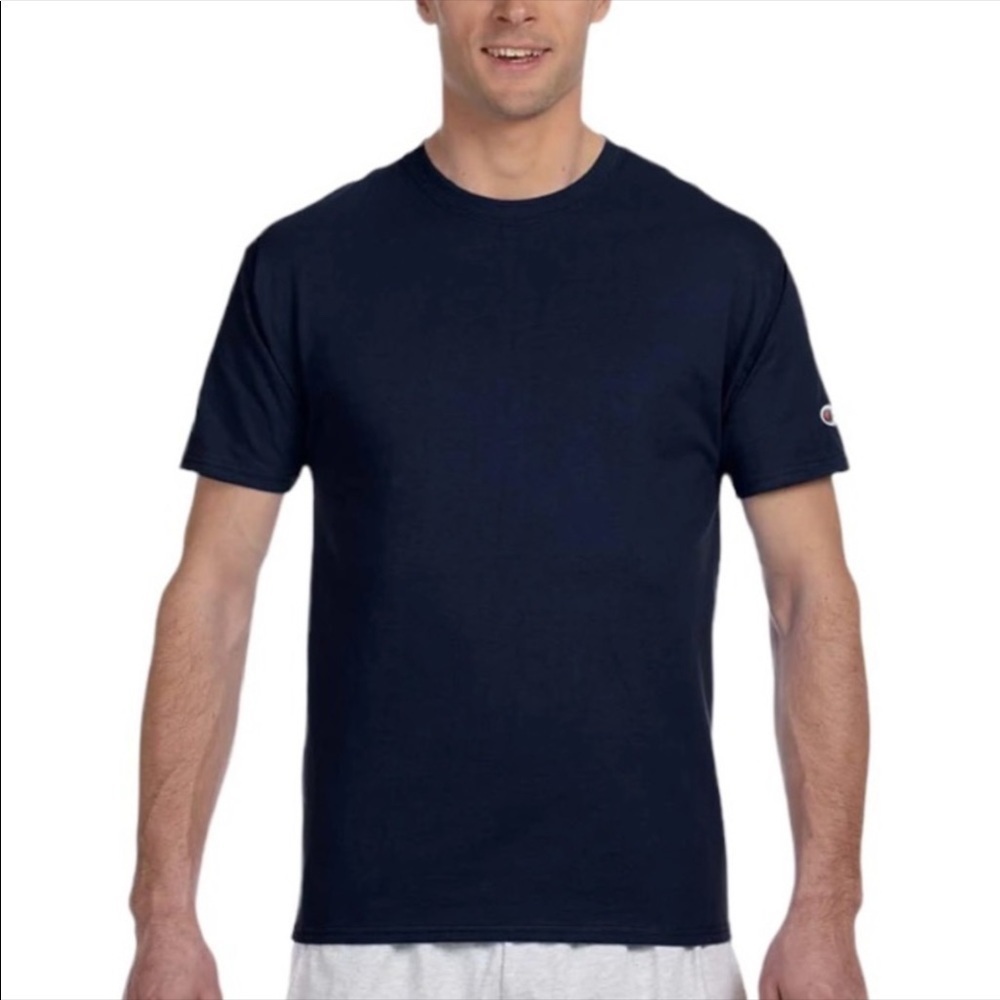 Champion Men’s Logo Tee Shirt Classic Crew Neck Short Sleeve Navy Blue Large